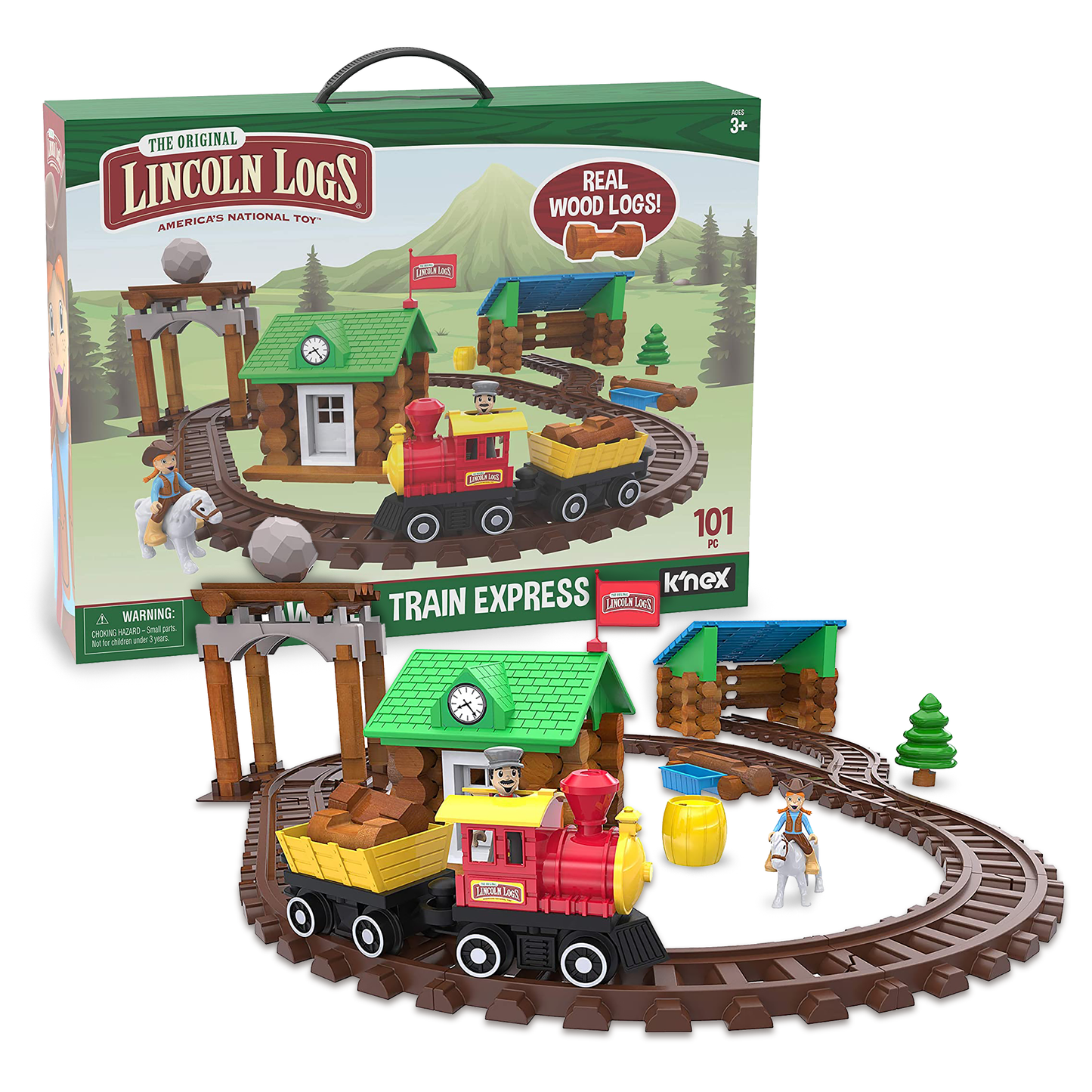 LINCOLN LOGS Sawmill Express Train Building Set | Classic Wooden Train and Building Toy for Kids