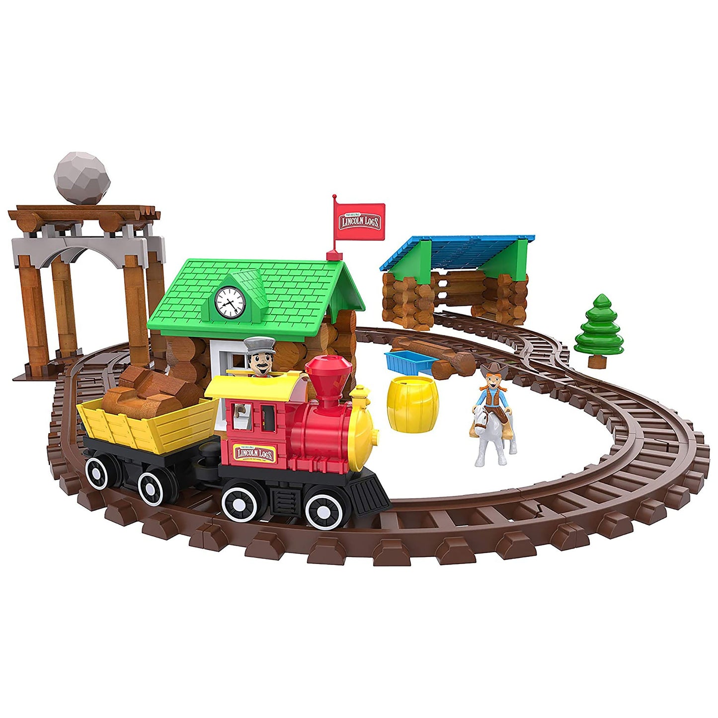 LINCOLN LOGS Sawmill Express Train Building Set | Classic Wooden Train and Building Toy for Kids