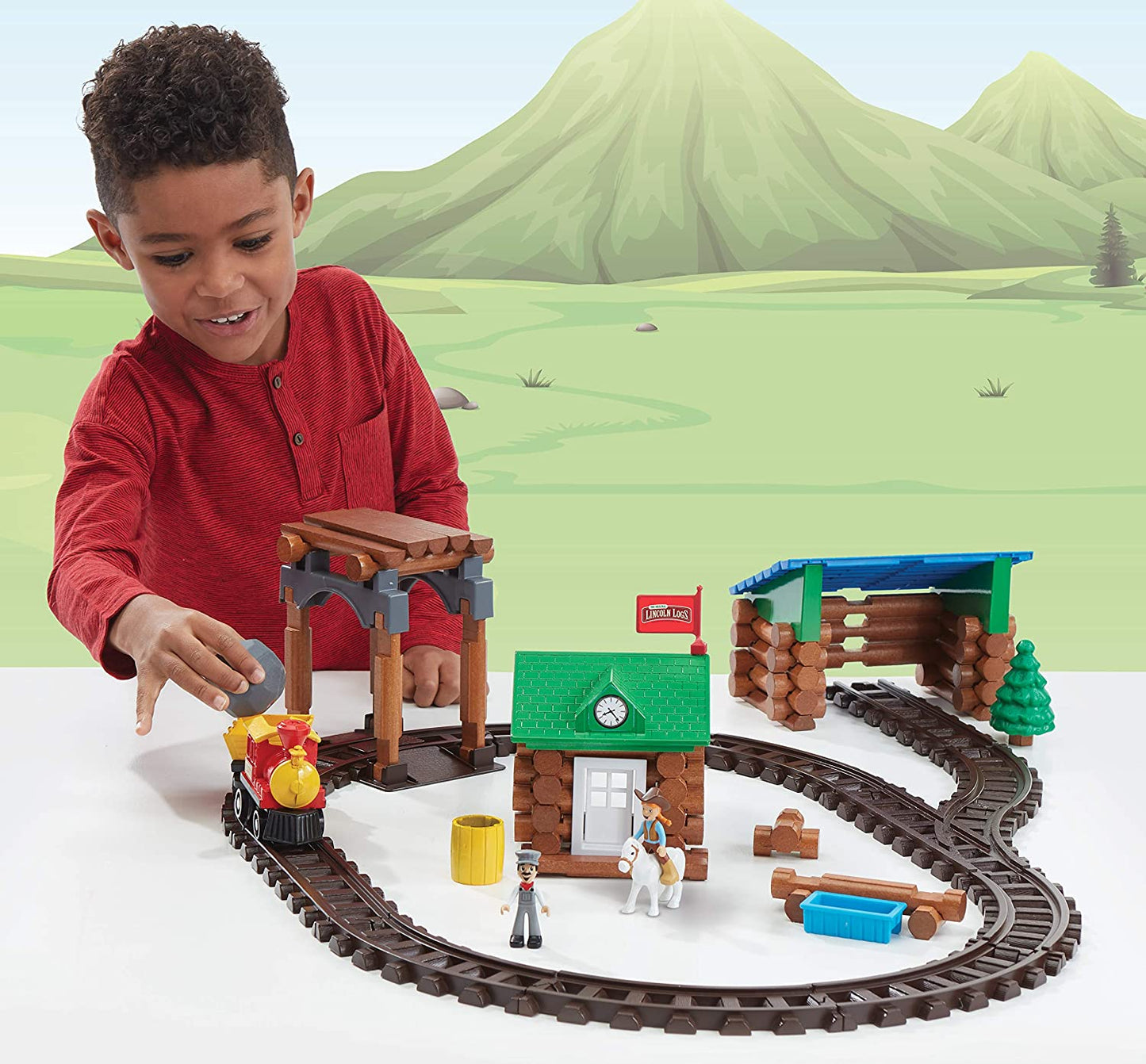 LINCOLN LOGS Sawmill Express Train Building Set | Classic Wooden Train and Building Toy for Kids