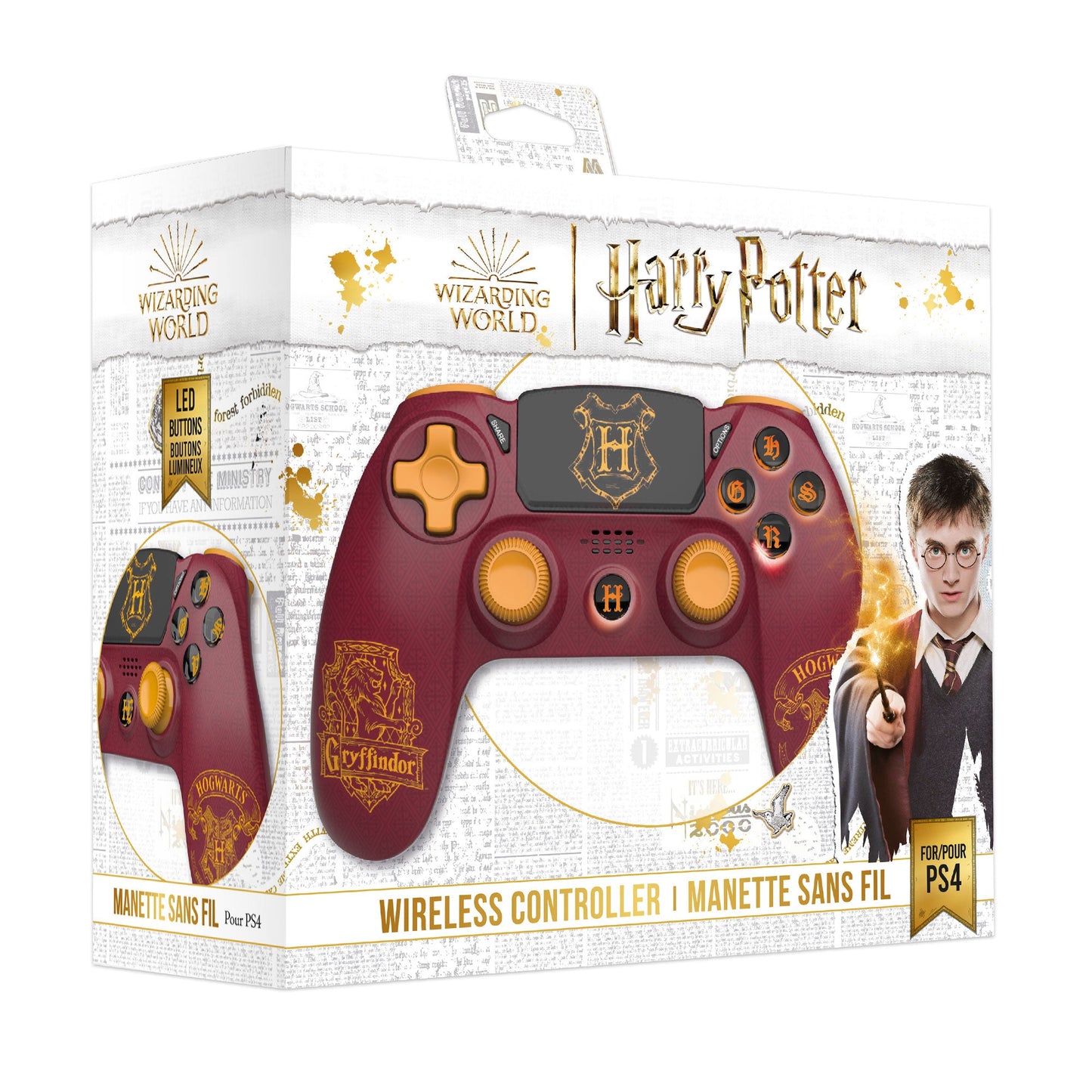 Freaks And Geeks Harry Potter Light-Up Wireless PS4 Gryffindor controller