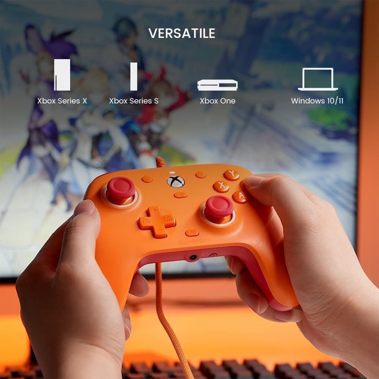 8BitDo Ultimate C Wired Controller for Xbox Series X|S and PC with RGB Fire Ring and Hall Effect Joysticks (Orange)