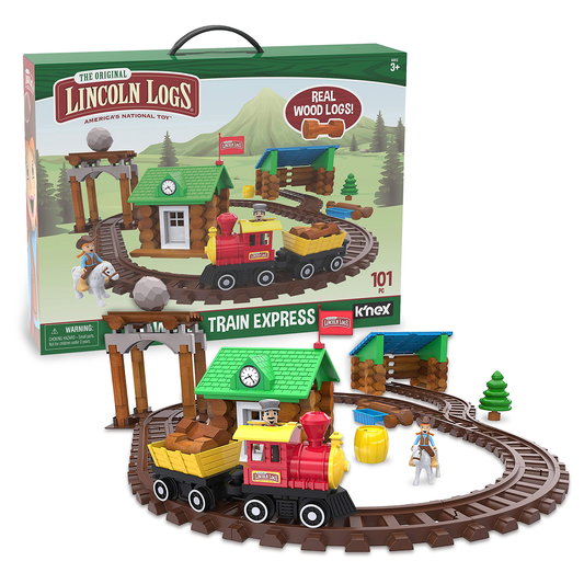 LINCOLN LOGS Sawmill Express Train Building Set | Classic Wooden Train and Building Toy for Kids