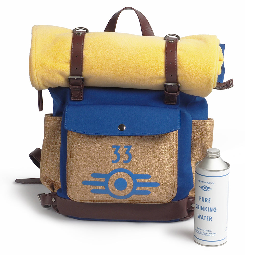 Fallout Lucy’s Vault-Tec Backpack Replica - Cosplay & Everyday Use Bag with Blanket and Bottle
