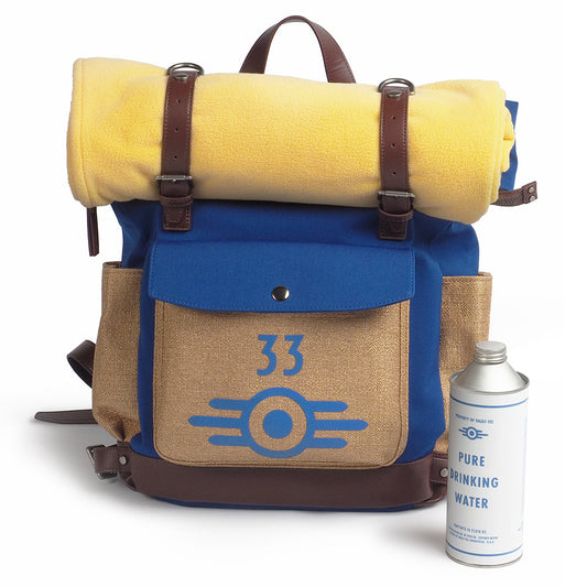 Fallout Lucy’s Vault-Tec Backpack Replica - Cosplay & Everyday Use Bag with Blanket and Bottle