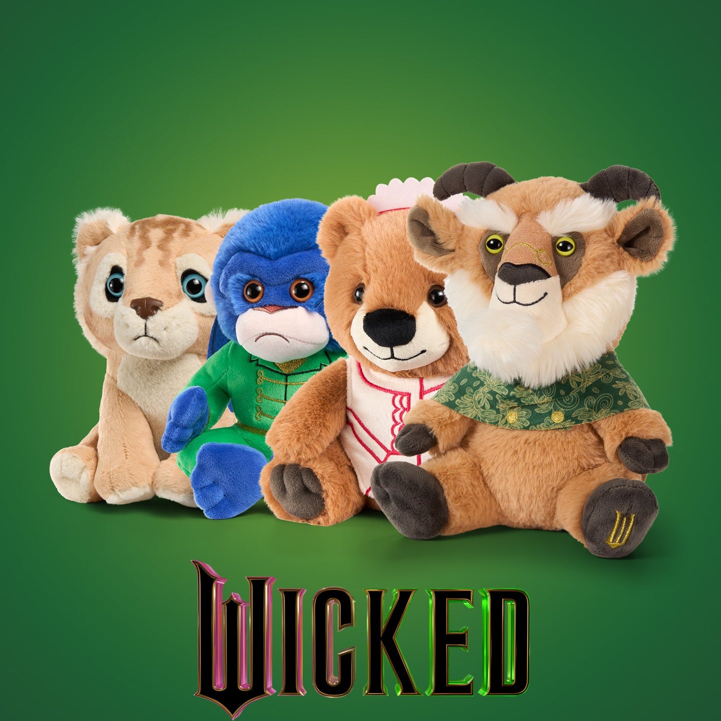 Wicked 4x Plush Character Bundle – Cowardly Lion Cub, Chistery, Nanny Dulcibear & Dr. Dillamond